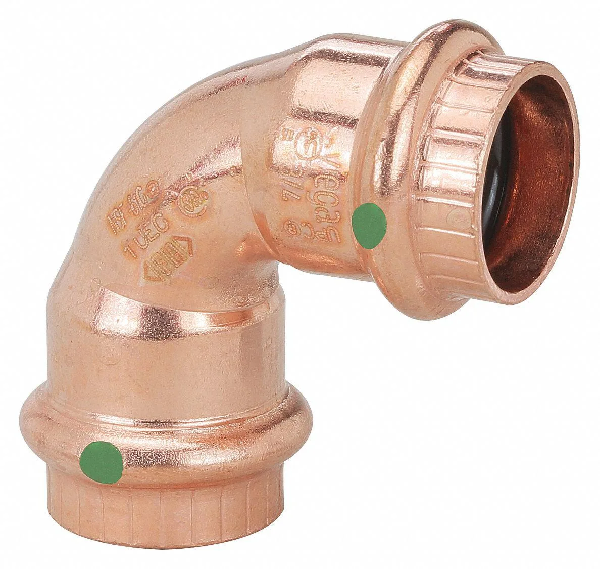 Copper ProPress 90-degree elbow fitting with press-fit ends