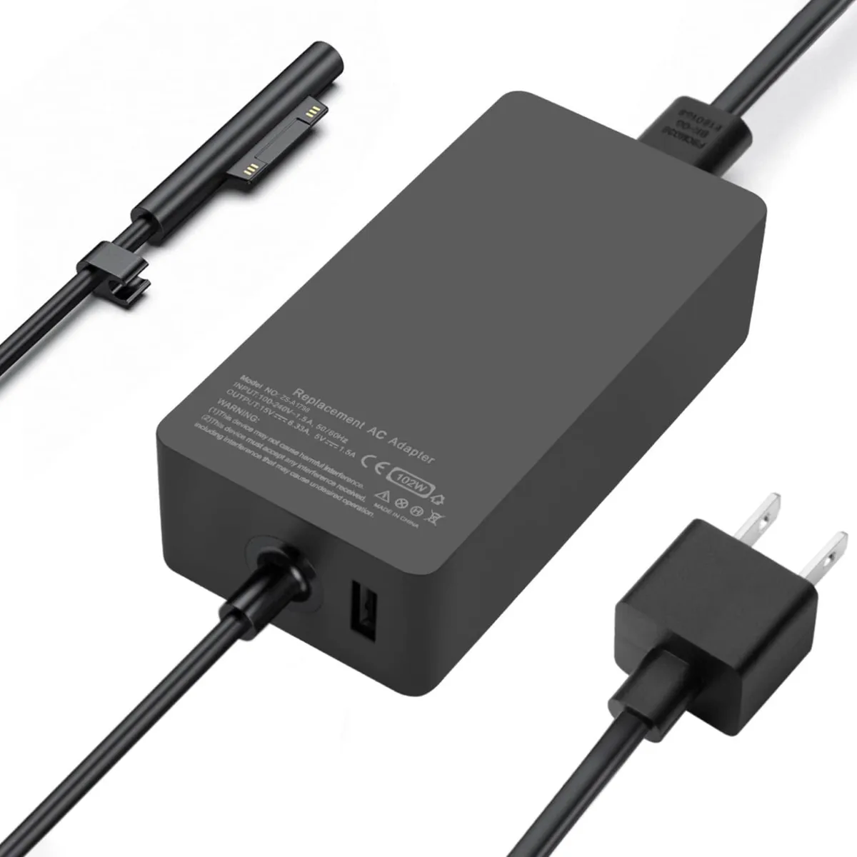 Black rectangular power brick with magnetic connector and 6.2ft cord