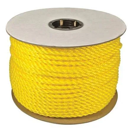 Coil of yellow 1/4 inch polypropylene rope on spool