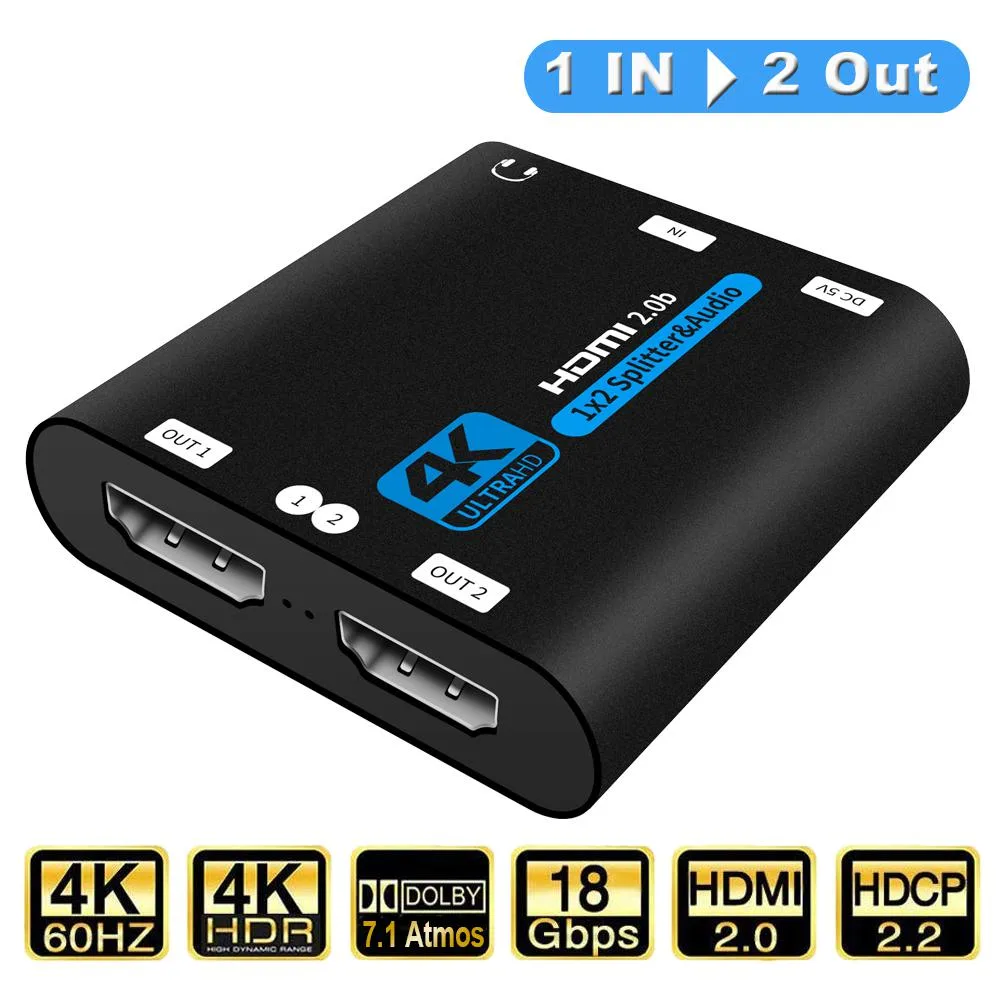 Jansicotek Jansicotek OZF6-1 HDMI 2.0b Splitter 1x2 Audio Extractor 4K 60Hz Black — product photo