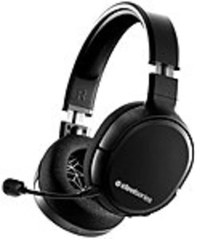 Black over-ear wireless gaming headset with detachable microphone and USB-C dongle