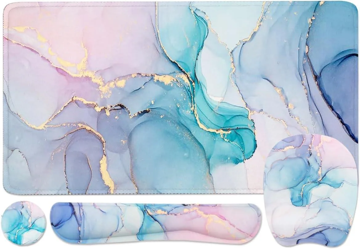 Kenuco Kenuco 4-in-1 Desk Pad Set Blue Marble 35.4×15.7″ — product photo