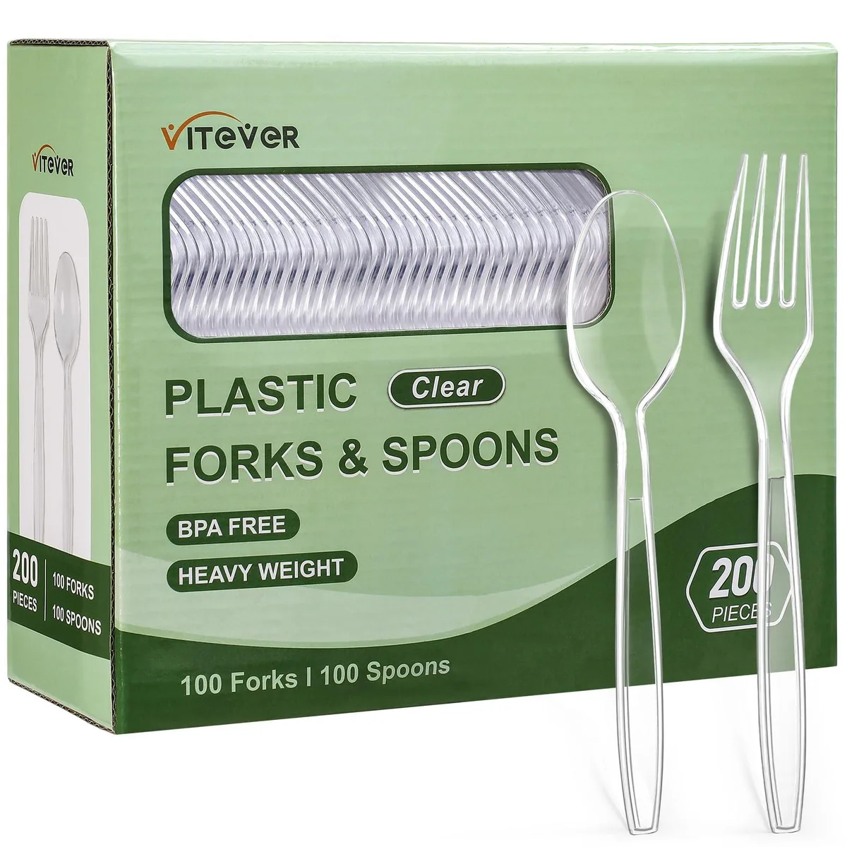 Clear plastic forks and spoons in a 200-piece bulk set