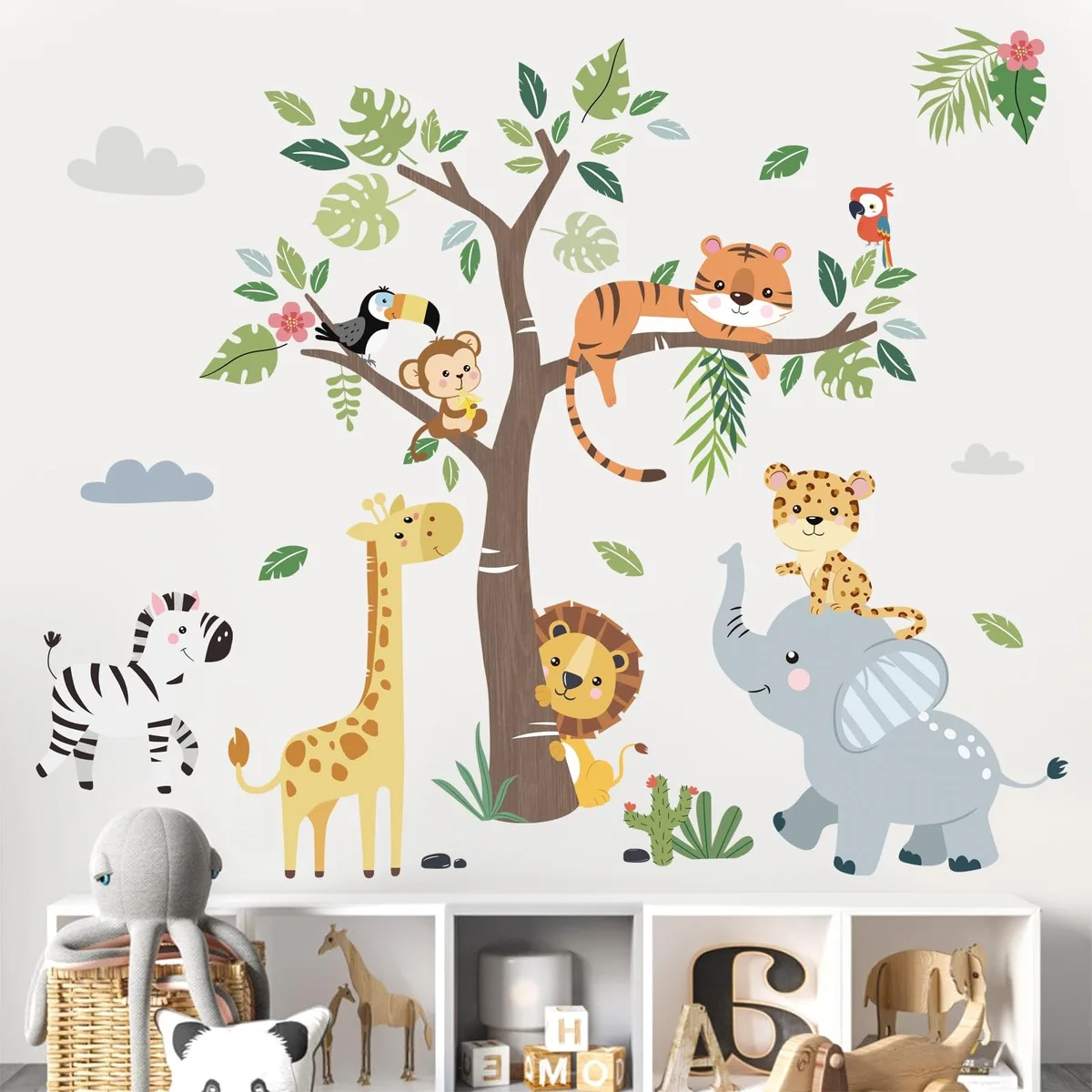 Two matte black vinyl sheets with jungle animal tree elephant design