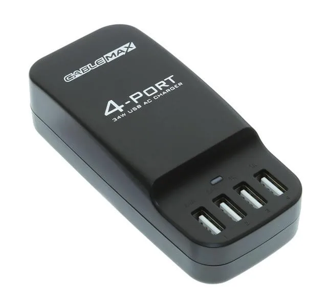 CableMAX CableMAX 4-Port USB Desktop Charger 34W Black — product photo