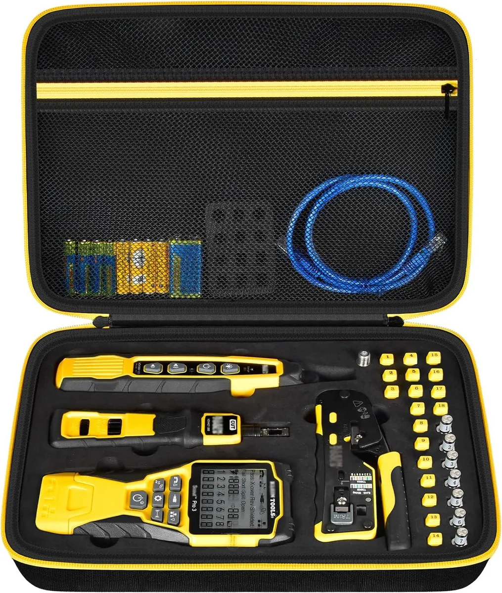 Hard-shell carrying case with moulded EVA insert and mesh zip pocket, black finish