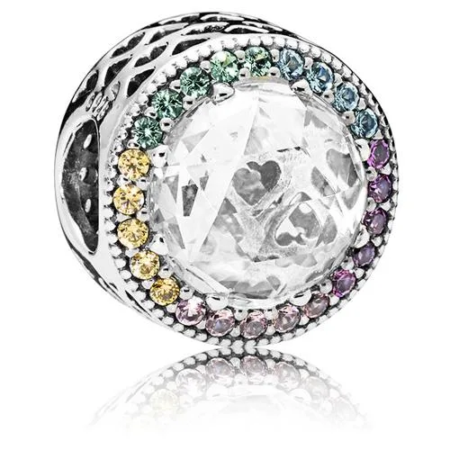 Sterling silver charm bracelet with multicolored cubic zirconia hearts