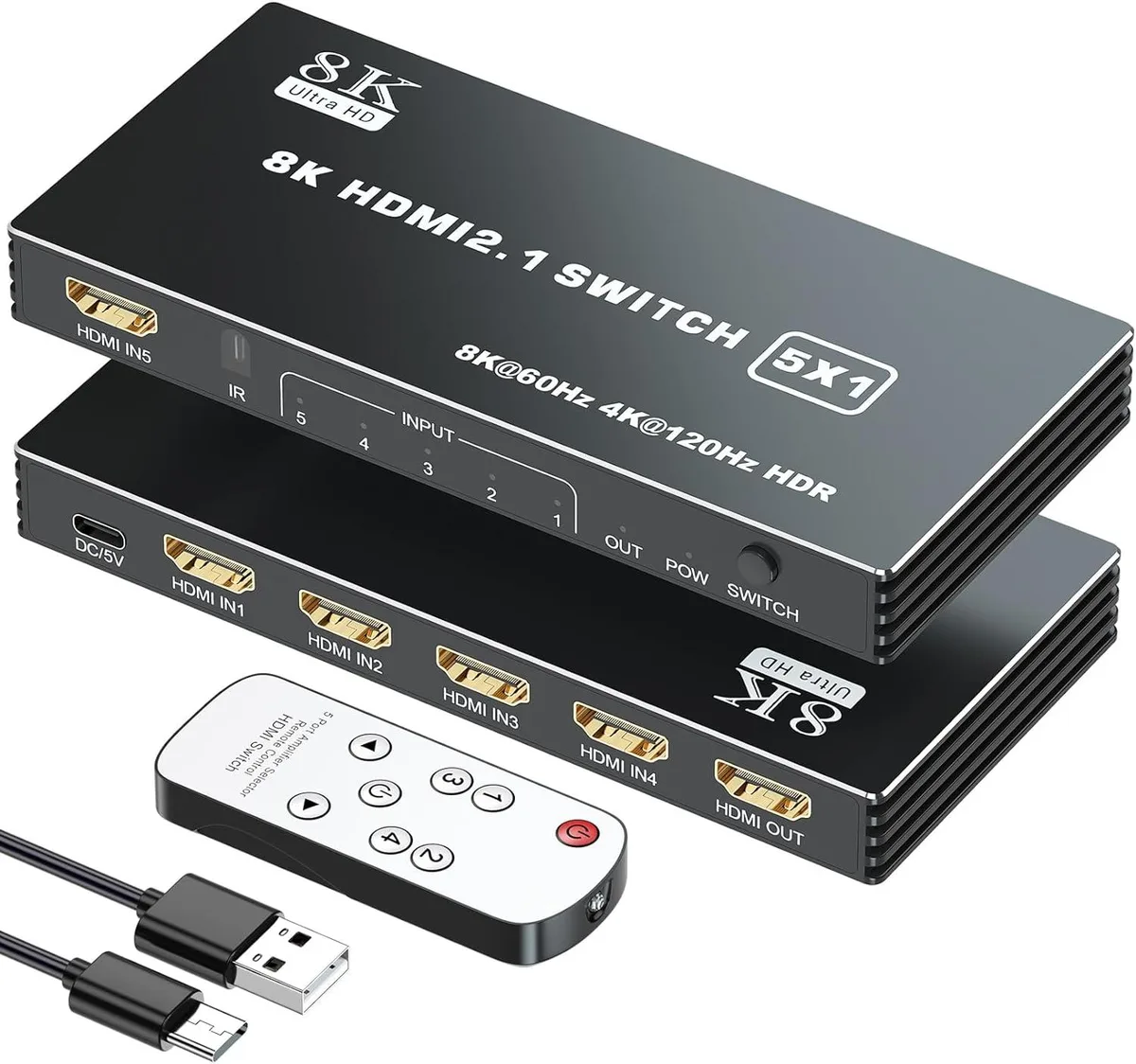 Hitoor Hitoor HDMI 2.1 Switch 5x1 8K@60Hz 4K@120Hz Black — product photo