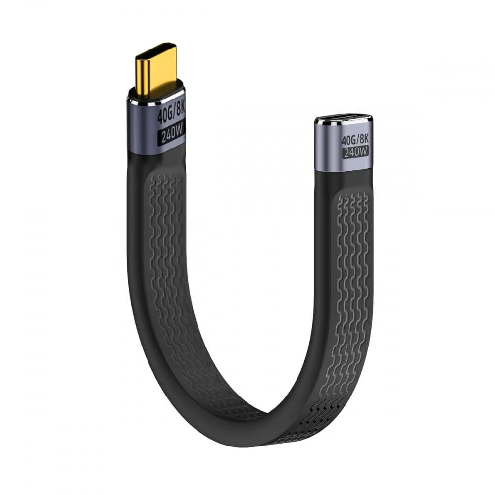 Short flat USB-C extension cable with alloy-shell connectors, 13cm long