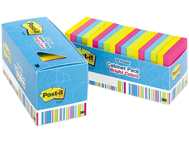 Post-it Post-it 654-18BRCP sticky note cabinet pack 18 pads 100 sheets each — product photo
