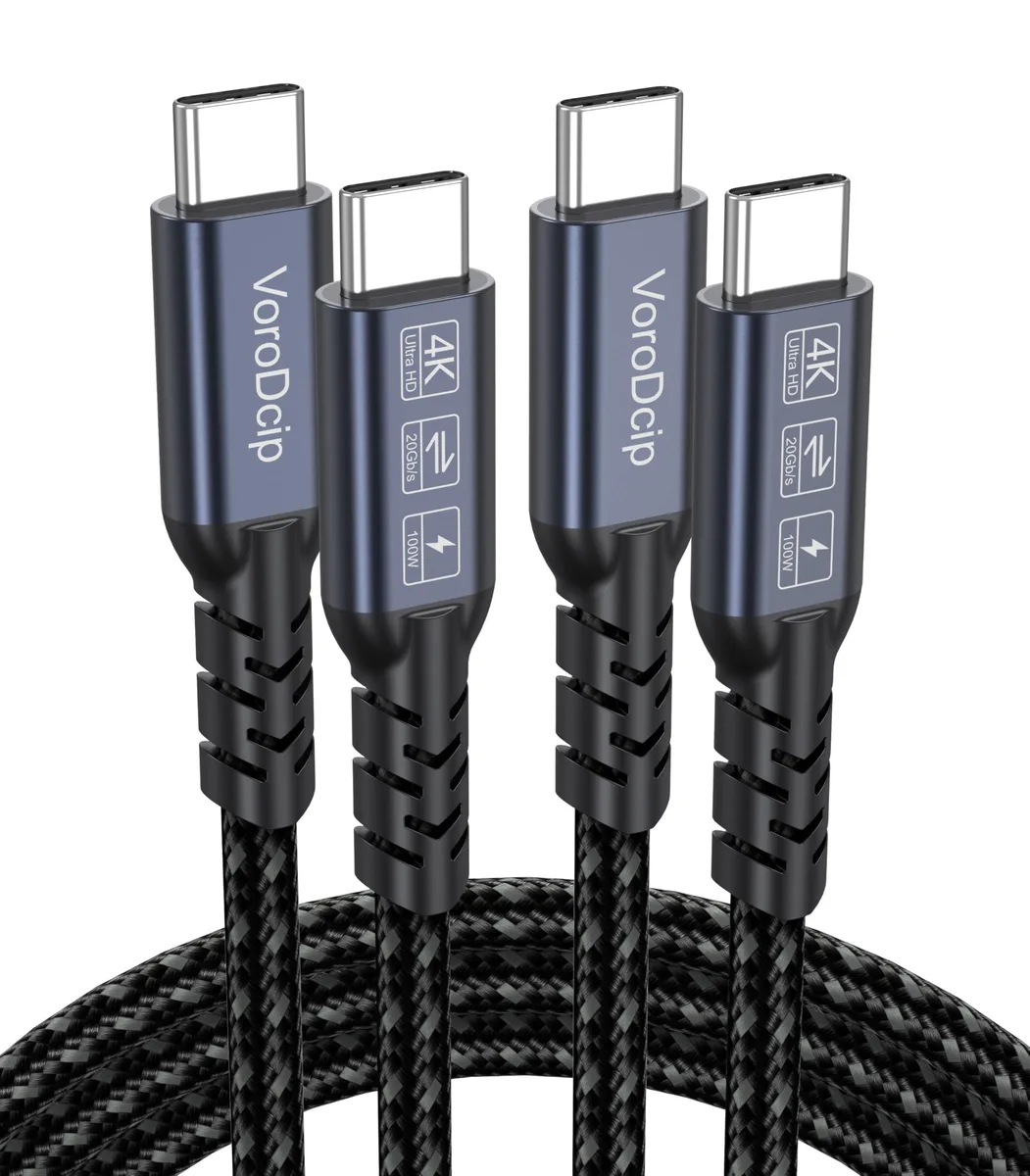 Two grey braided USB-C cables, male-to-male, three feet each