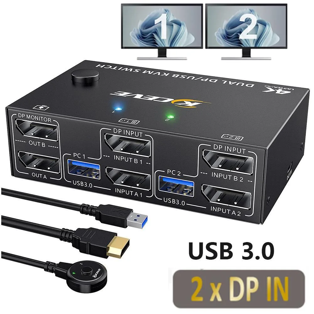 WRIARICH WRIARICH 202DPA Dual Monitor DP 1.4 KVM Switch 8K@30Hz 4K@144Hz 2 in 2 Out — product photo
