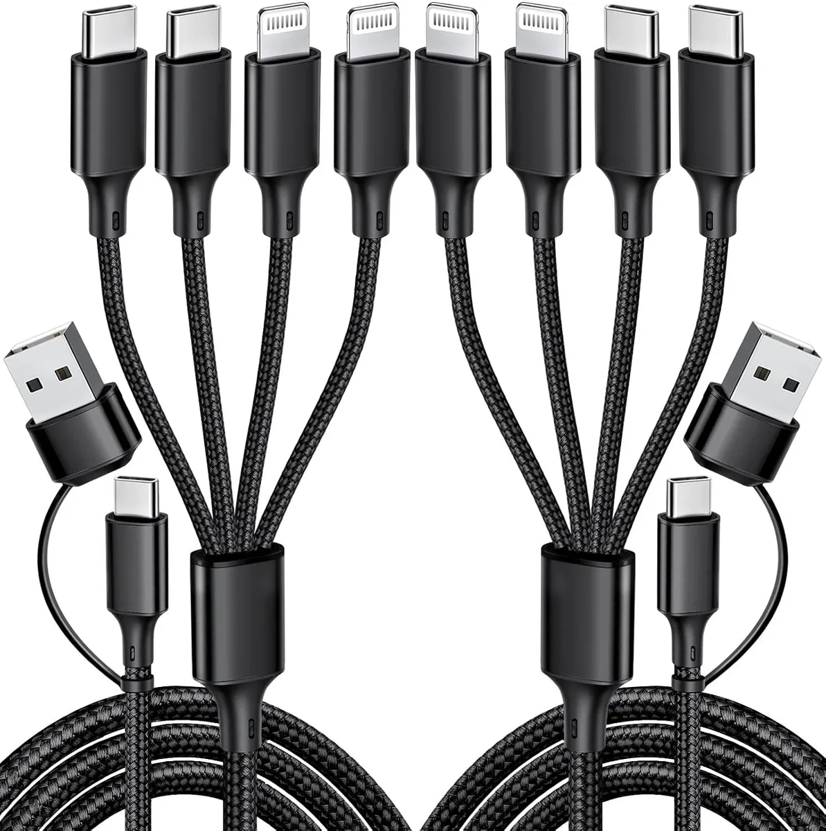 Mobee Mobee 4-in-1 Multi Charging Cable 2-Pack 4ft Dual USB-C Dual Lightning Braided — product photo