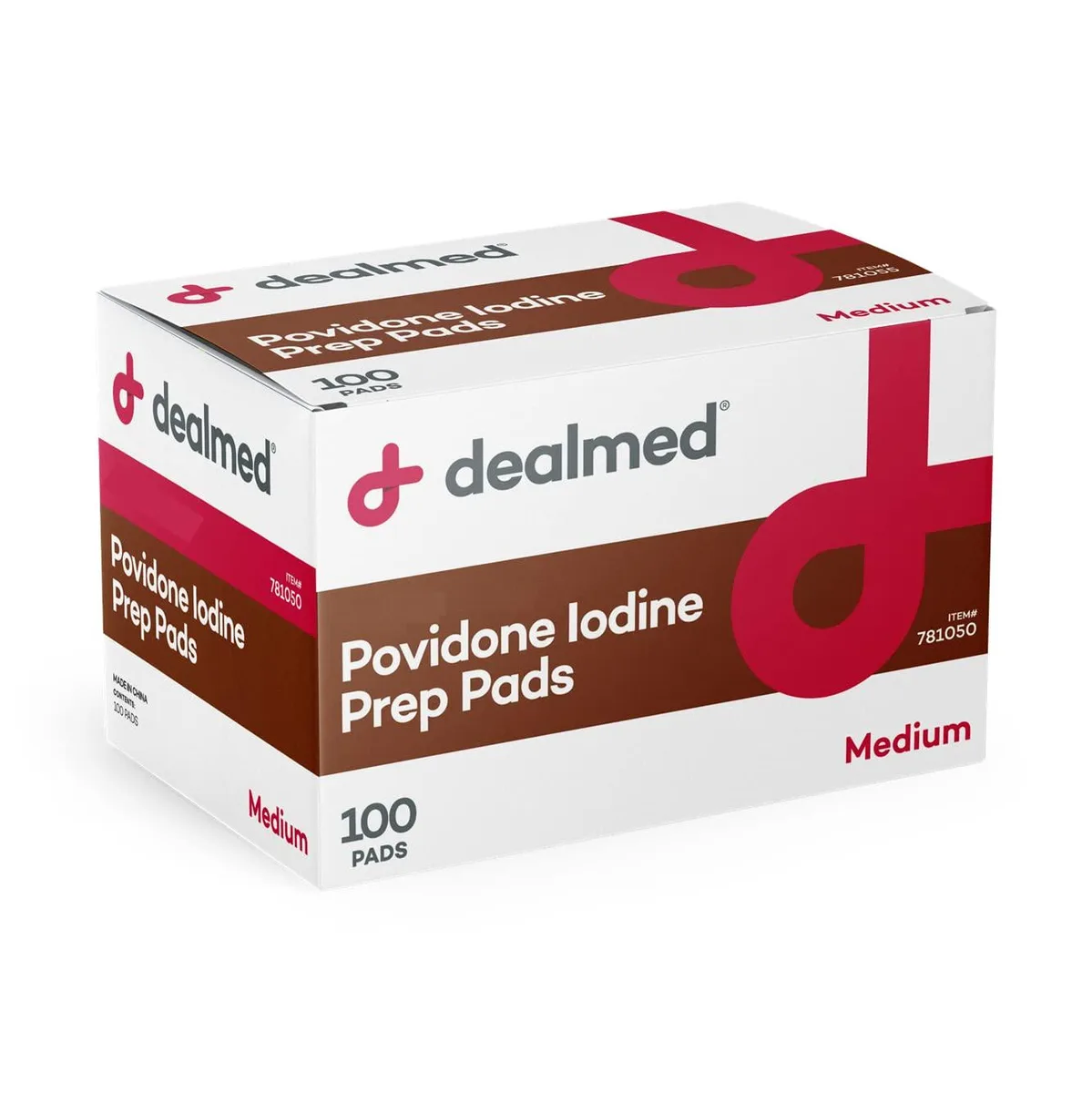 White cardboard box containing 100 individually sealed povidone iodine prep pads