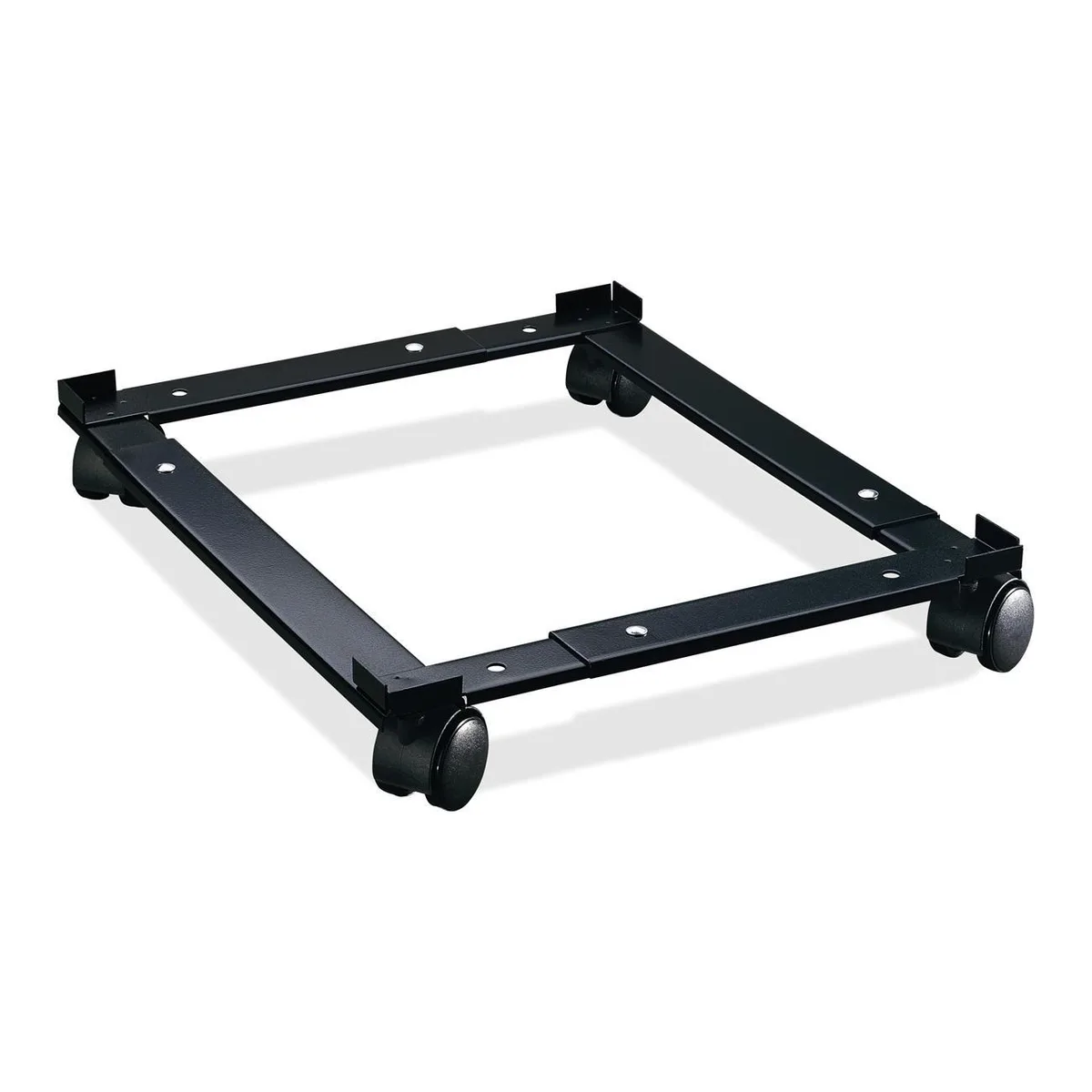 Black steel file caddy on casters, adjustable width and depth