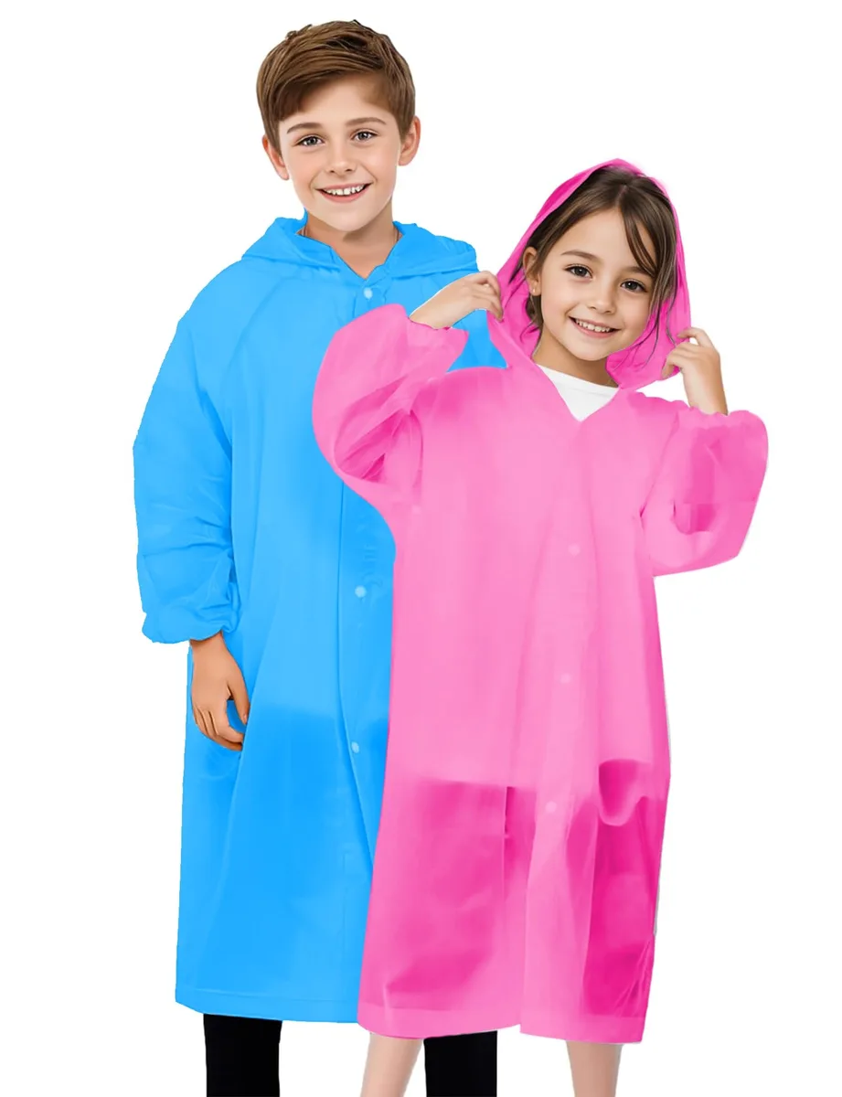 BFONS Kids Reusable Rain Poncho Blue+Pink One Size 3.6-5.25ft — product photo