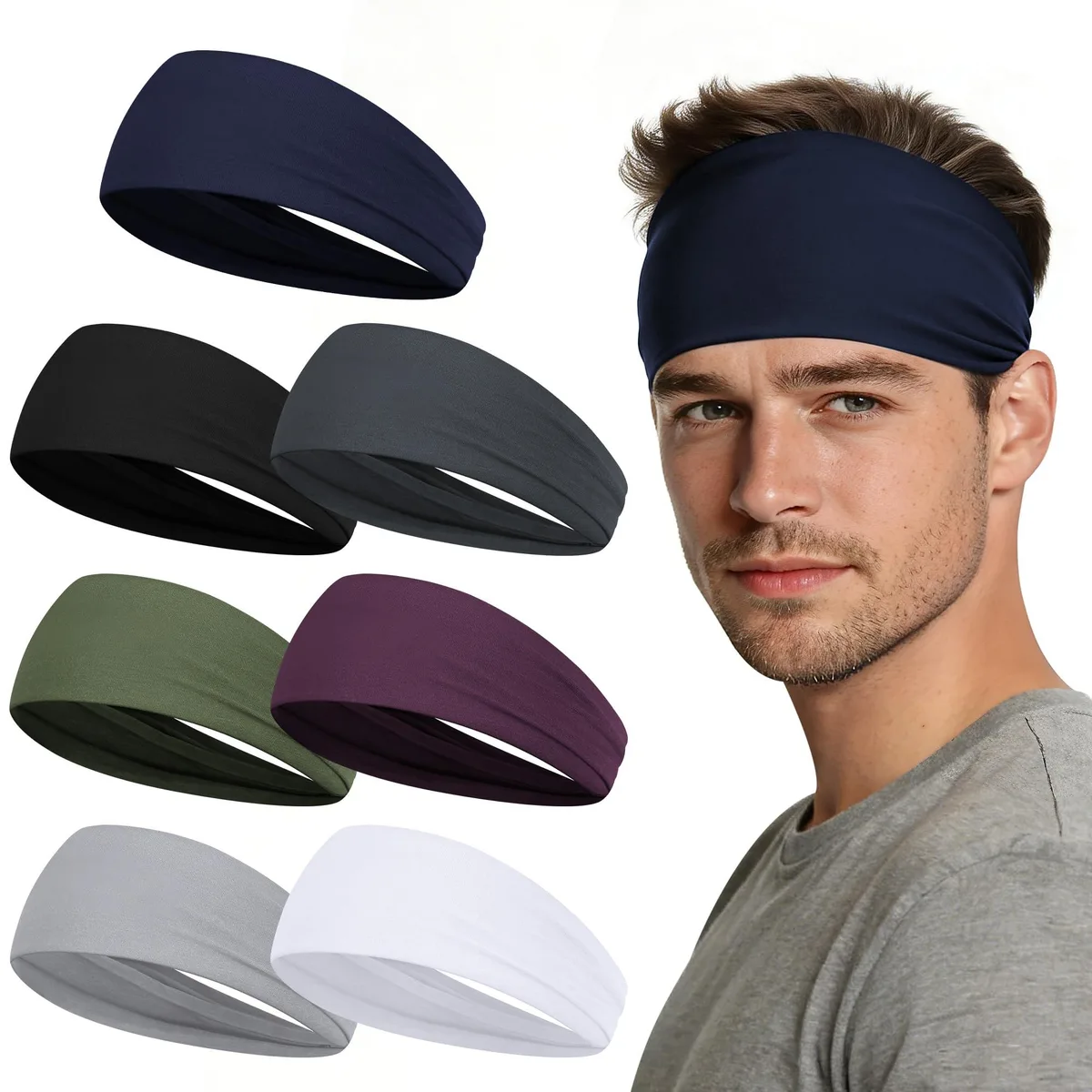  DiyJibb Sports Headband 7 Pack 3.45 inch 35% Cotton 60% Polyester 5% Spandex — product photo