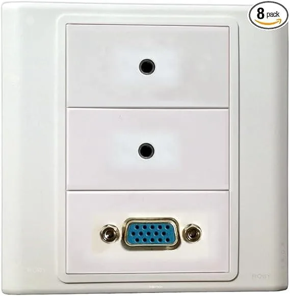 Roby Technology Co., Limited Roby Technology Co., Limited Earphone Wall Plate 2×3.5mm + VGA Keystone White 86×86mm — product photo