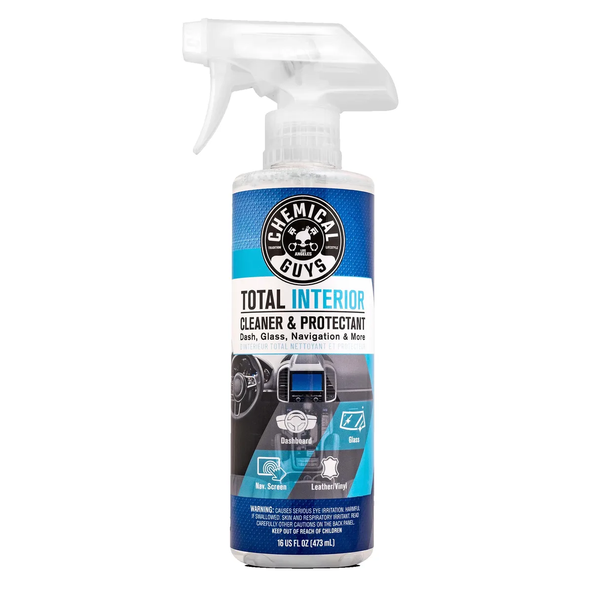 Blue 16 oz spray bottle for interior cleaning and protecting