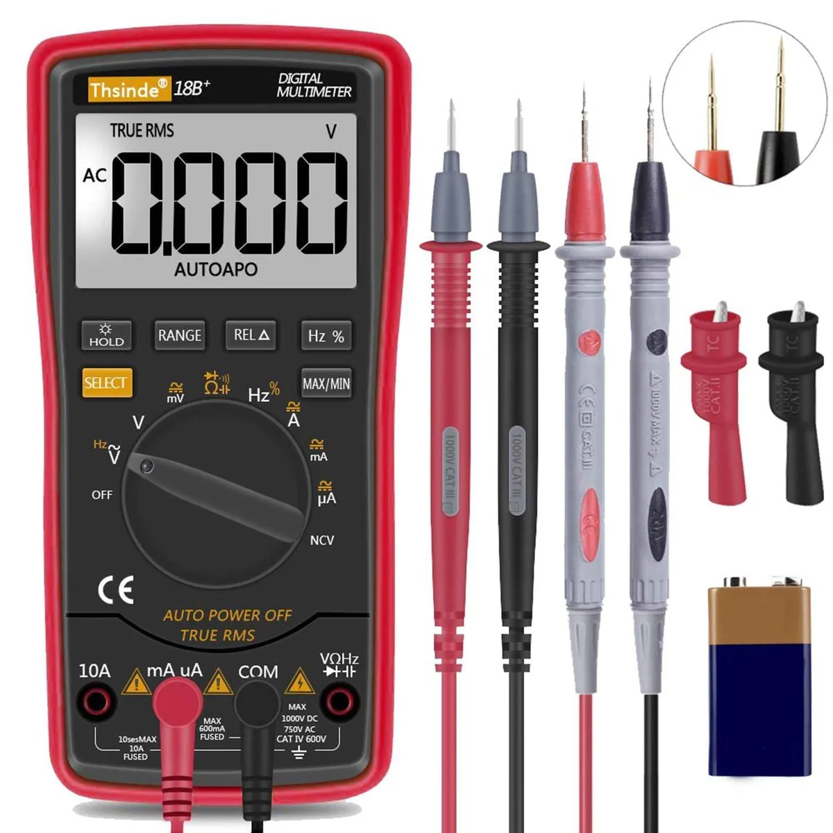  Auto Ranging Multimeter TRMS 6000 Battery Alligator Clips AC/DC Voltage Alert — product photo