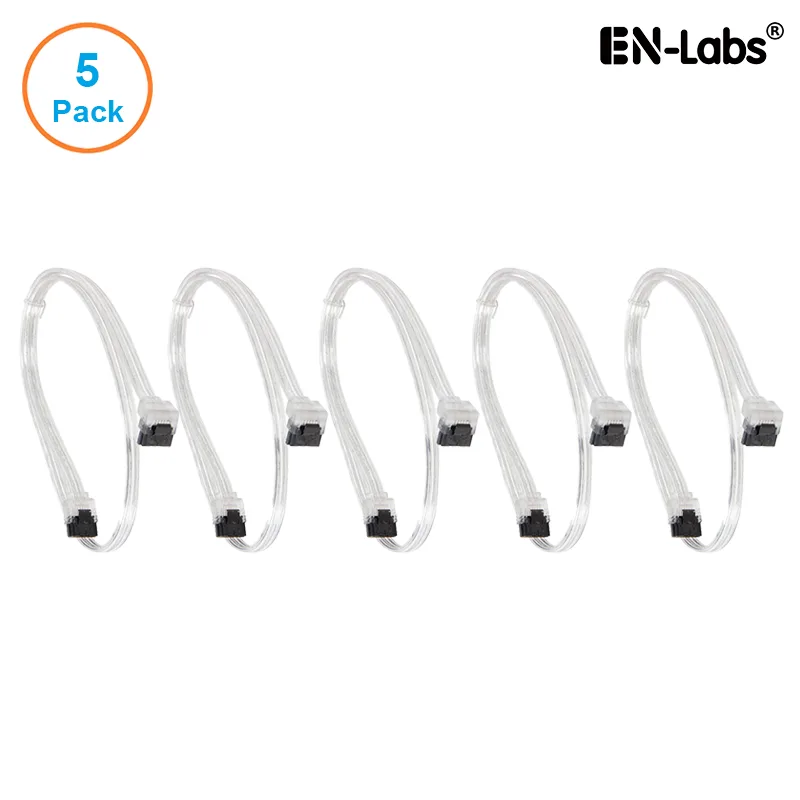 EN-Labs EN-Labs 5PKSATAIII45CMCL90 5-pack SATA 3.0 6Gbps straight-to-90° locking cable clear 18 — product photo