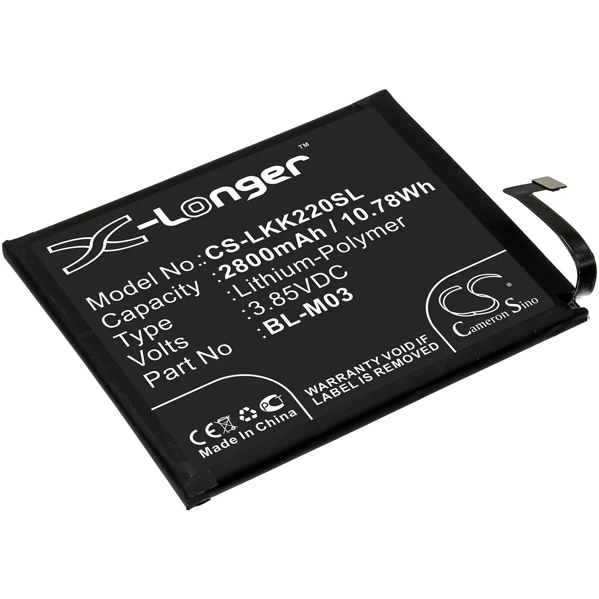 Cameron &amp; Co Cameron &amp; Co DS-CS-LKK220SL cell phone battery 2.8 Ah 2800 mAh 3.85 V 10.78 Wh Li-Polymer Black — product photo