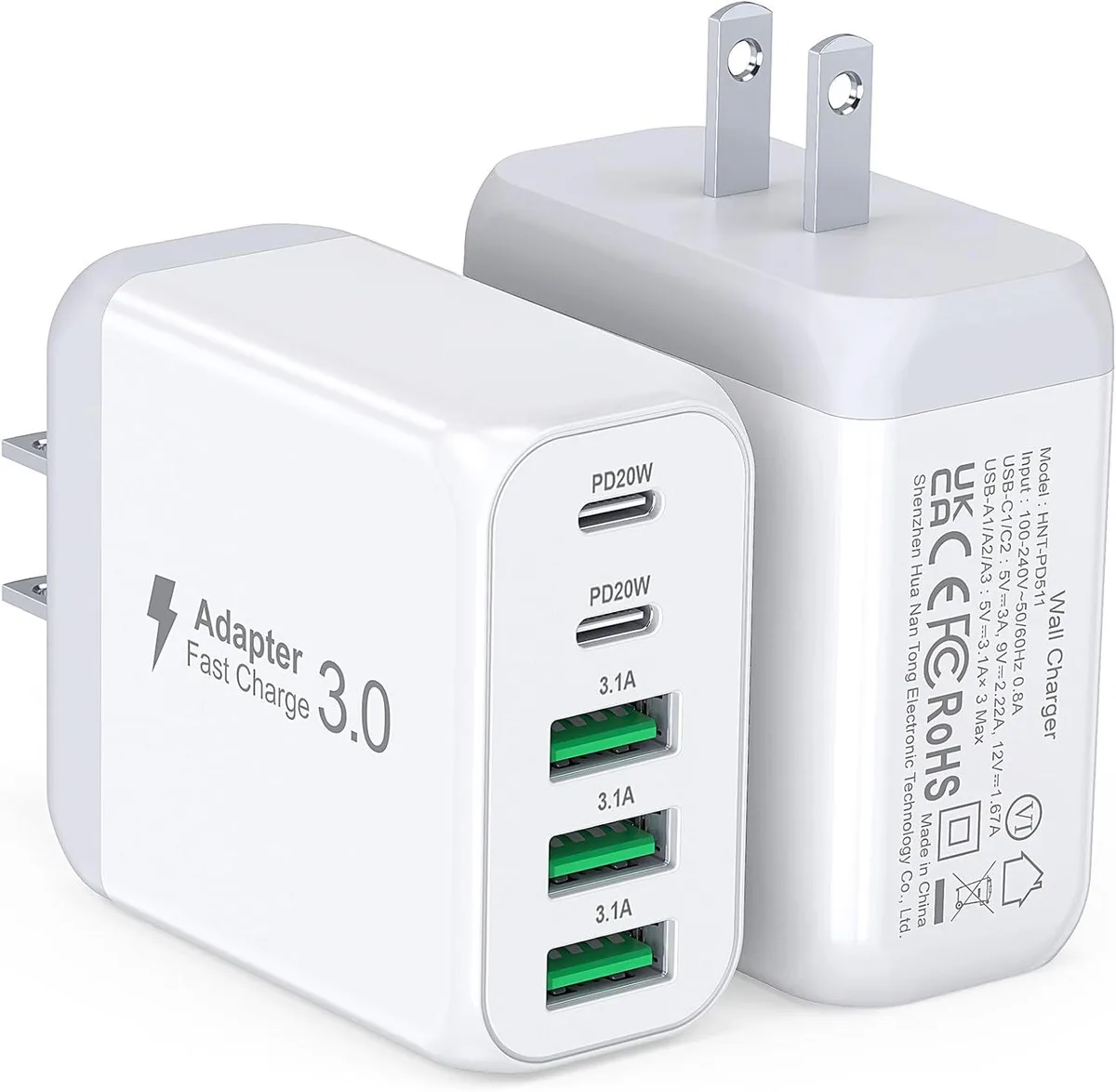 ONITOON ONITOON 2-Pack 50W 5-Port USB-C Wall Charger PD QC 3.0 — product photo