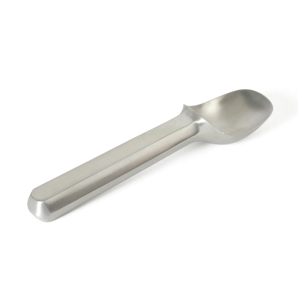 Stainless steel ice cream scoop with pointed tip and weighted handle