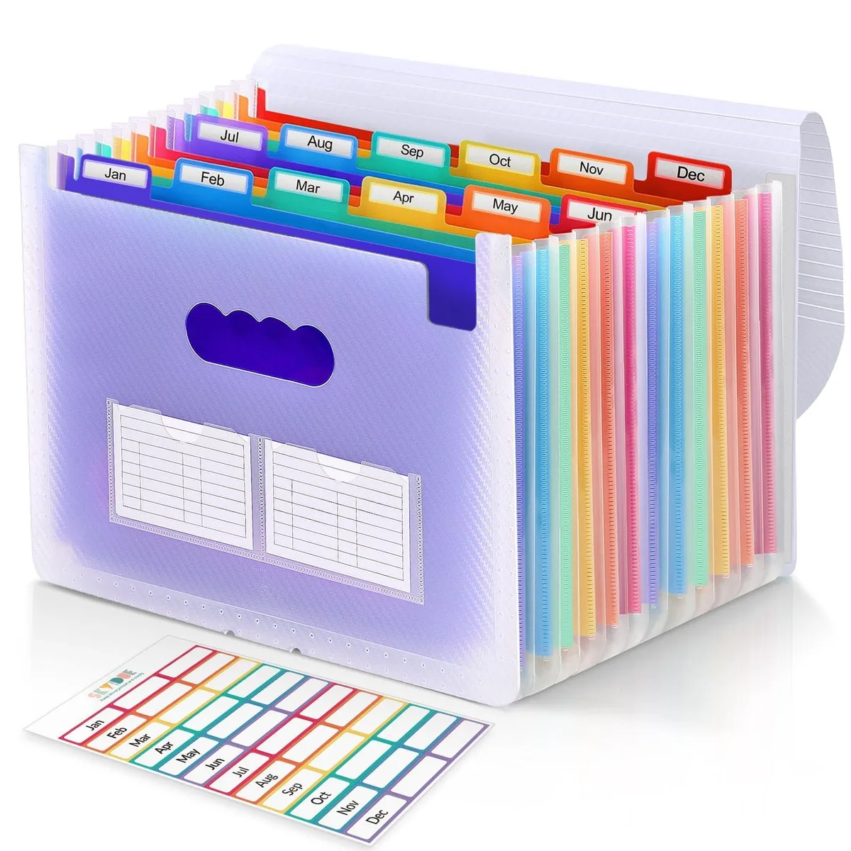 Transparent accordion file folder with 13 expandable pockets, polypropylene finish, sold as a two-pack