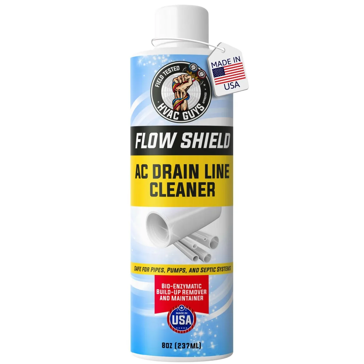 White 8oz bottle with blue label and spray trigger