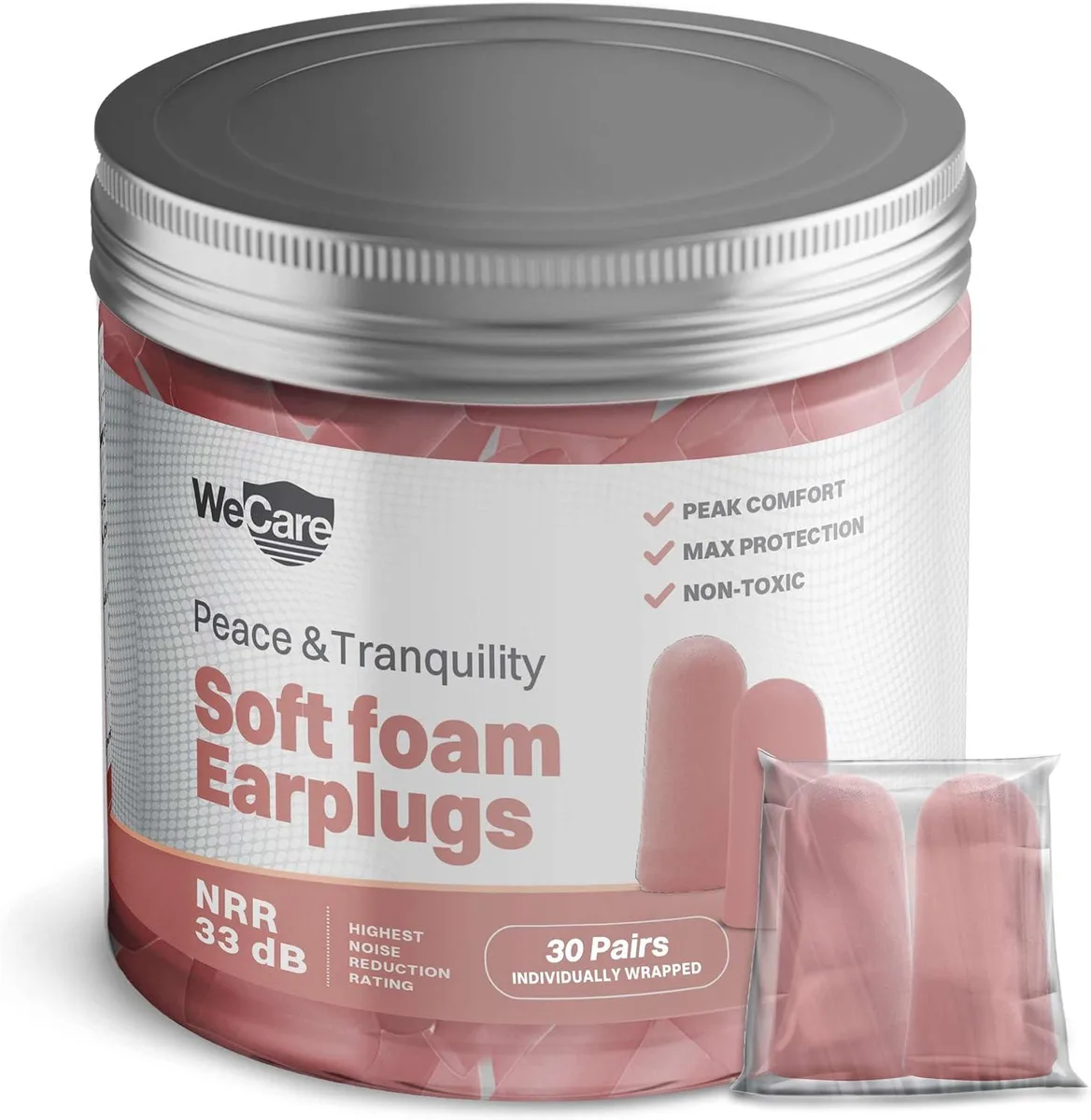 WeCare WeCare Earplugs Soft Foam NRR 33dB 30 Pairs Pink — product photo