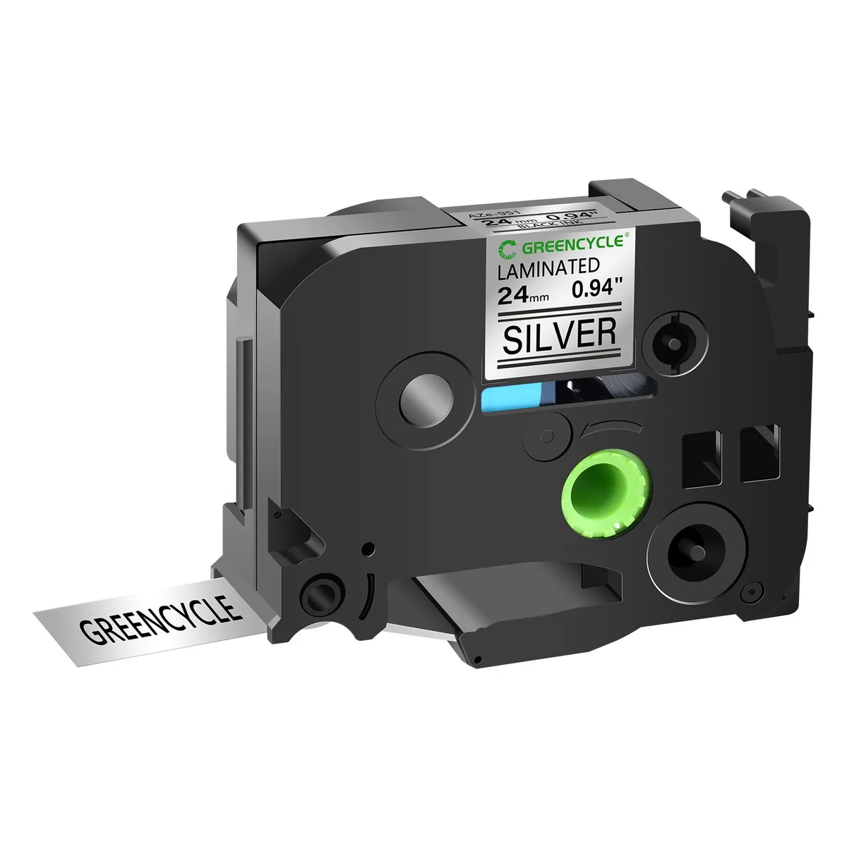 GREENCYCLE GREENCYCLE TZe-951 24mm Black on Silver Laminated Tape labelmaker — product photo
