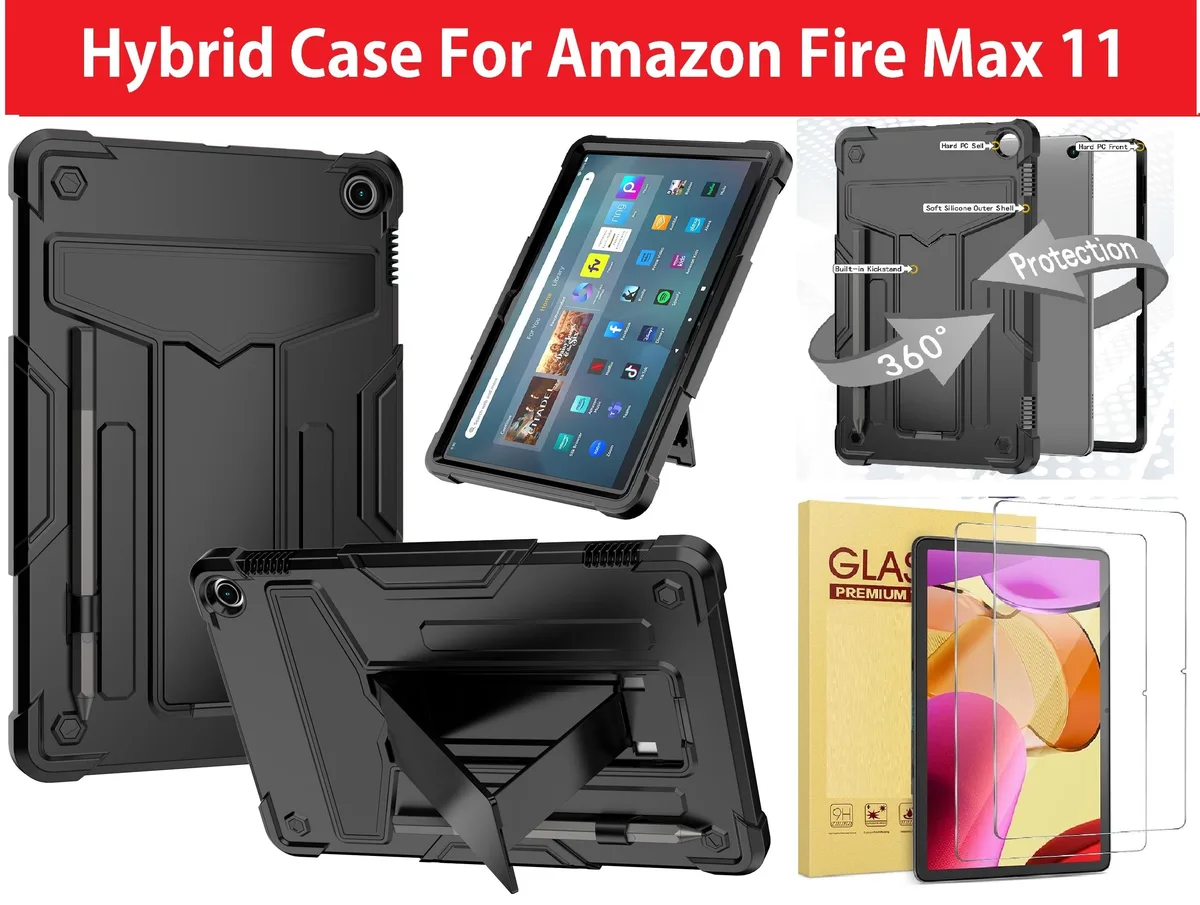 anicestore anicestore 11 inch tablet case with kickstand and 2 tempered glass protectors black — product photo
