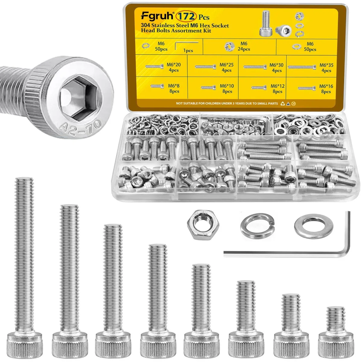  Fgruh M6 Hex Socket Screw Kit 172pcs 304 Stainless Steel — product photo