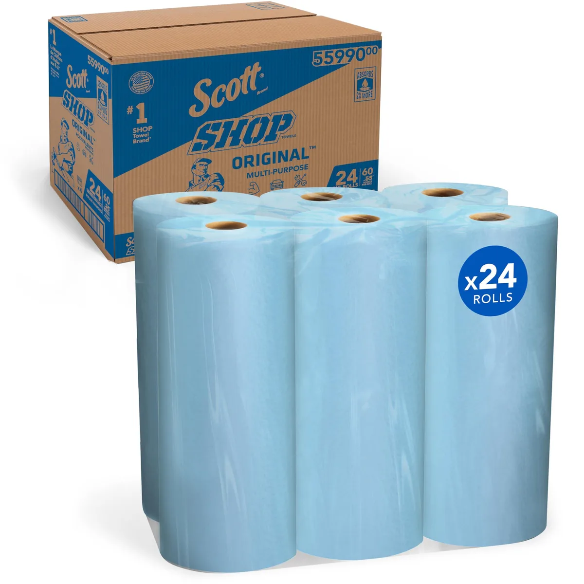  Scott Shop Towels Original 55990 Blue Paper 60 Sheets 24 Rolls 1440 Total — product photo