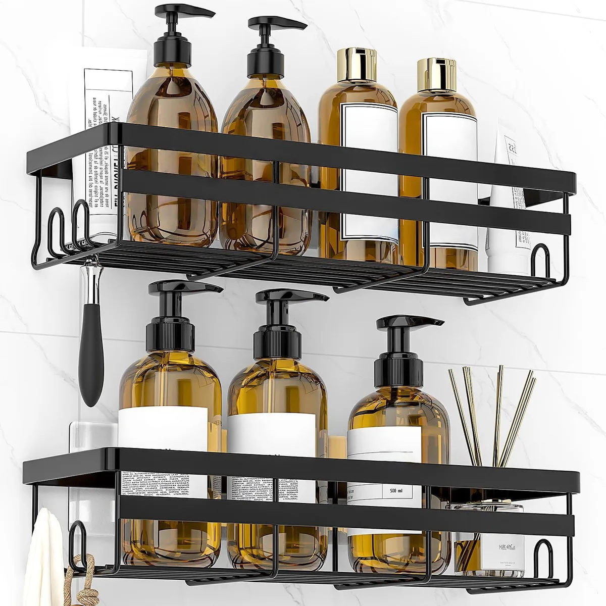  WOWBOX Adhesive Shower Caddy 2 Pack Antique White 4.41 x 11.89 x 2.36 in — product photo