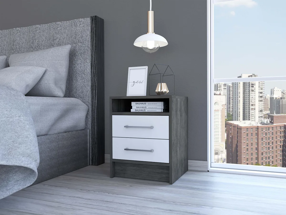 tuphen tuphen Eter Nightstand Two Drawers Smokey Oak White 15.7x19.9 in — product photo