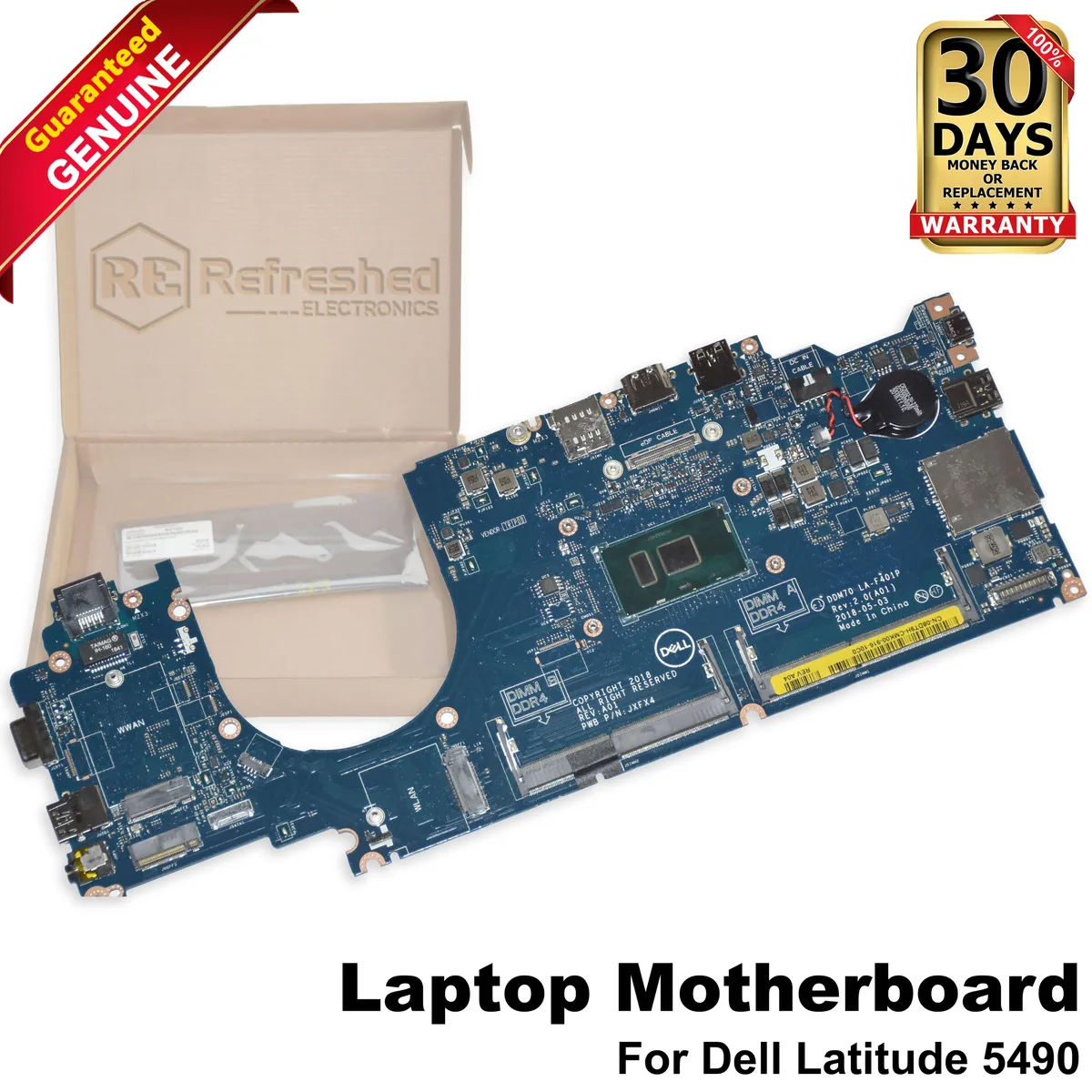 DELL DELL Latitude 5490 Motherboard i5-7300U 2.6GHz LA-F401P JXFX4 8DT9H laptop replacement part — product photo