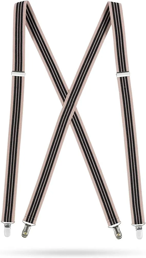 Hold'Em Hold'Em X-Back Suspenders Striped Beige and Black Size 46 — product photo