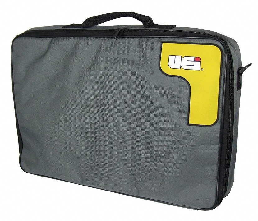 Black soft carrying case with adjustable dividers and shoulder strap