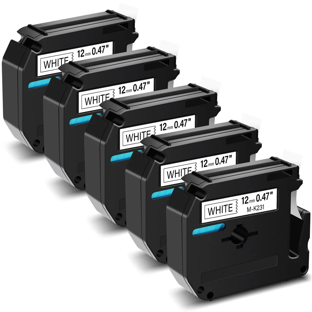 GREENCYCLE GREENCYCLE M-K231 12mm 0.47" Black on White Label Tape 5 Pack — product photo