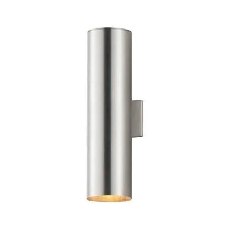 Tall outdoor wall sconce with two cylindrical lights, aluminum finish