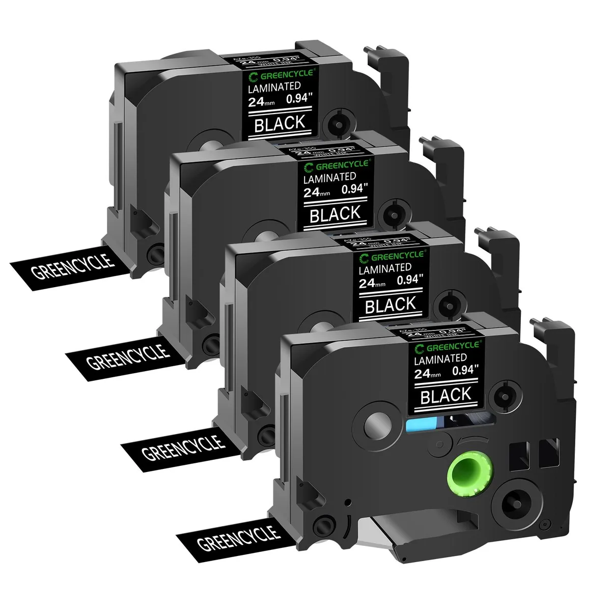 GREENCYCLE GREENCYCLE TZe-355 24mm White on Black Laminated Tape 4 Pack — product photo