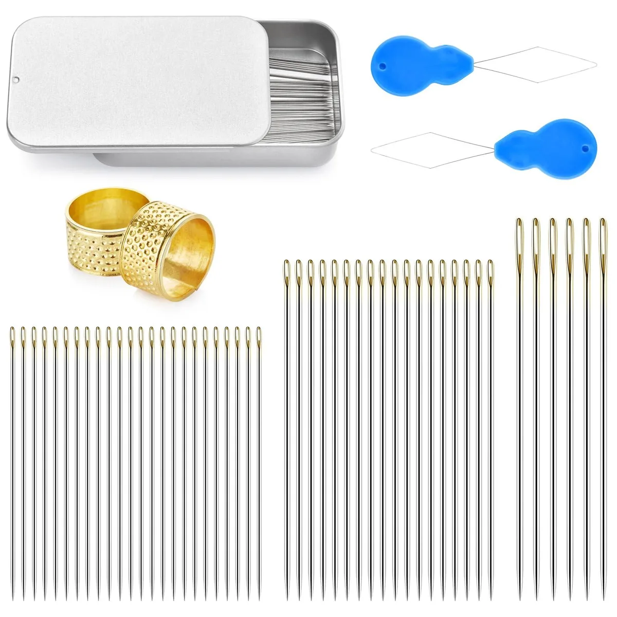  Avery 48 Pcs Sewing Needles with Threader Thimble Iron Box — product photo