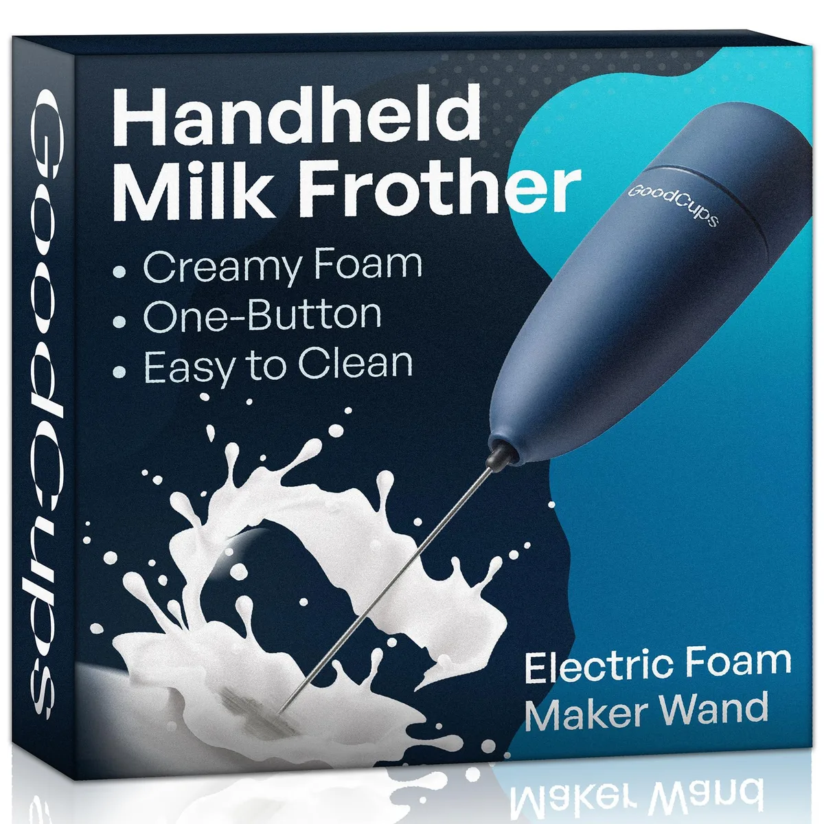  Brentwood Blue Milk Frother Handheld White Stainless Steel 2 AA Battery 120 V 8.7 in — product photo