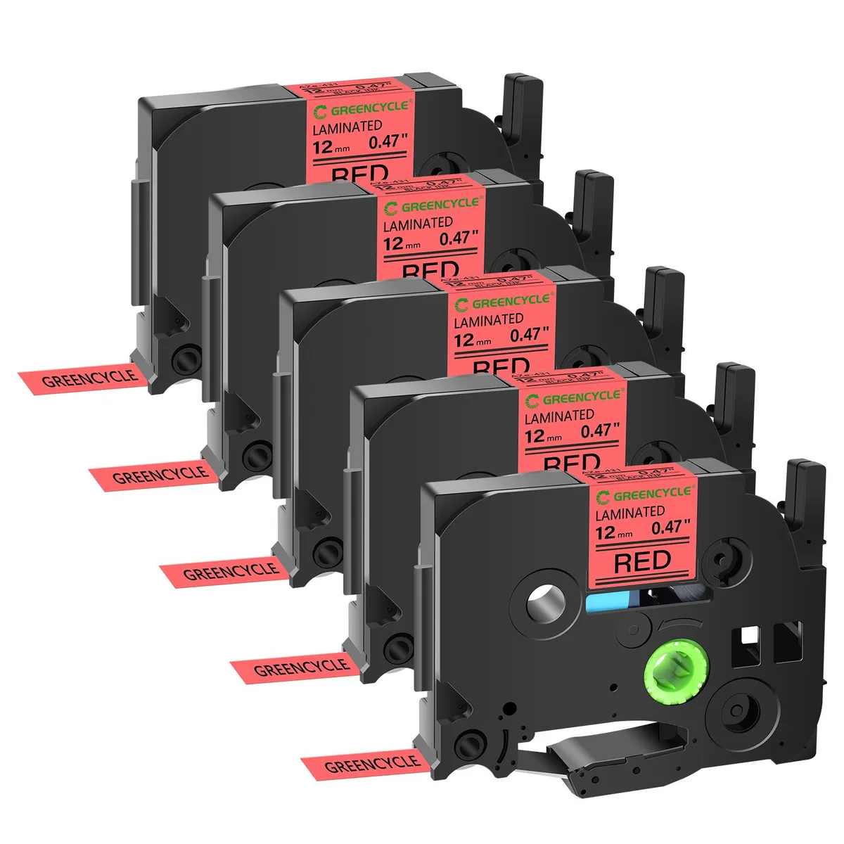 GREENCYCLE GREENCYCLE TZe-431 12mm 0.47" Black on Red Laminated Tape 5 Pack — product photo
