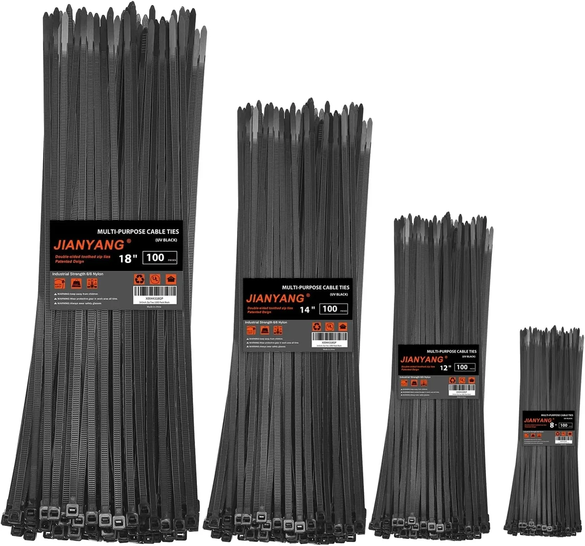 Ennovor Ennovor Zip Ties Assorted 8 12 14 18 Inch 400 Pack — product photo