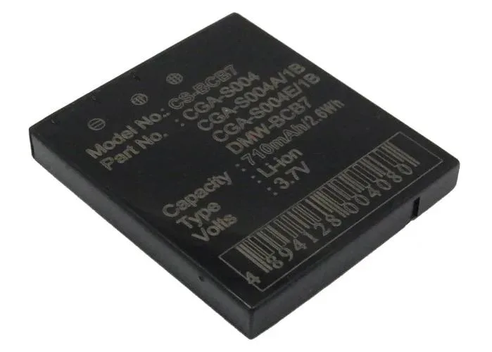 Rectangular camera battery with grey plastic casing and gold contacts