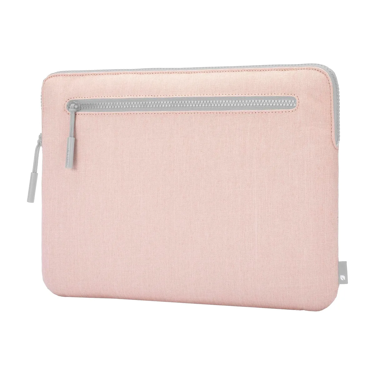 Blush pink 14 inch laptop sleeve with zip closure and outer pocket