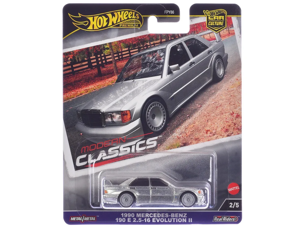 Hot Wheels Hot Wheels 1990 Mercedes-Benz 190 E 2.5-16 Evolution II Silver Metallic Modern Classics Diecast Car — product photo